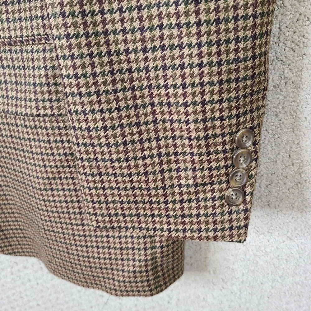 Vintage Ralph Lauren Jacket Mens 46R Brown Houndstooth Blazer Wool 2 Button Coat